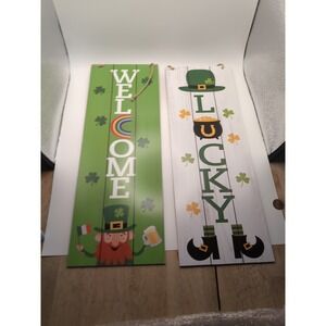 Valentine's St Patrick Welcome Set Of 2 Two Sided 6 X 17